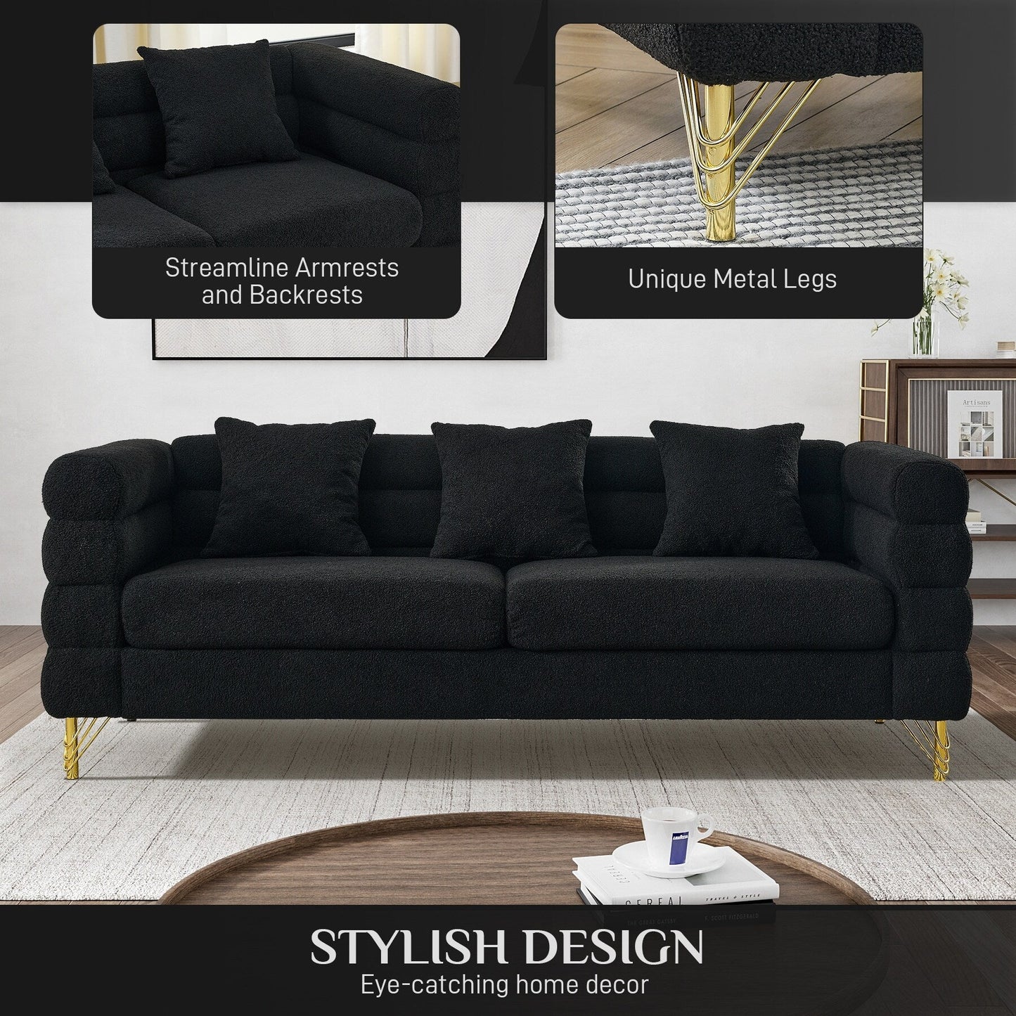 Divano Ouyessir Mid Century per camera da letto, soggiorno, salotti, ufficio, appartamento