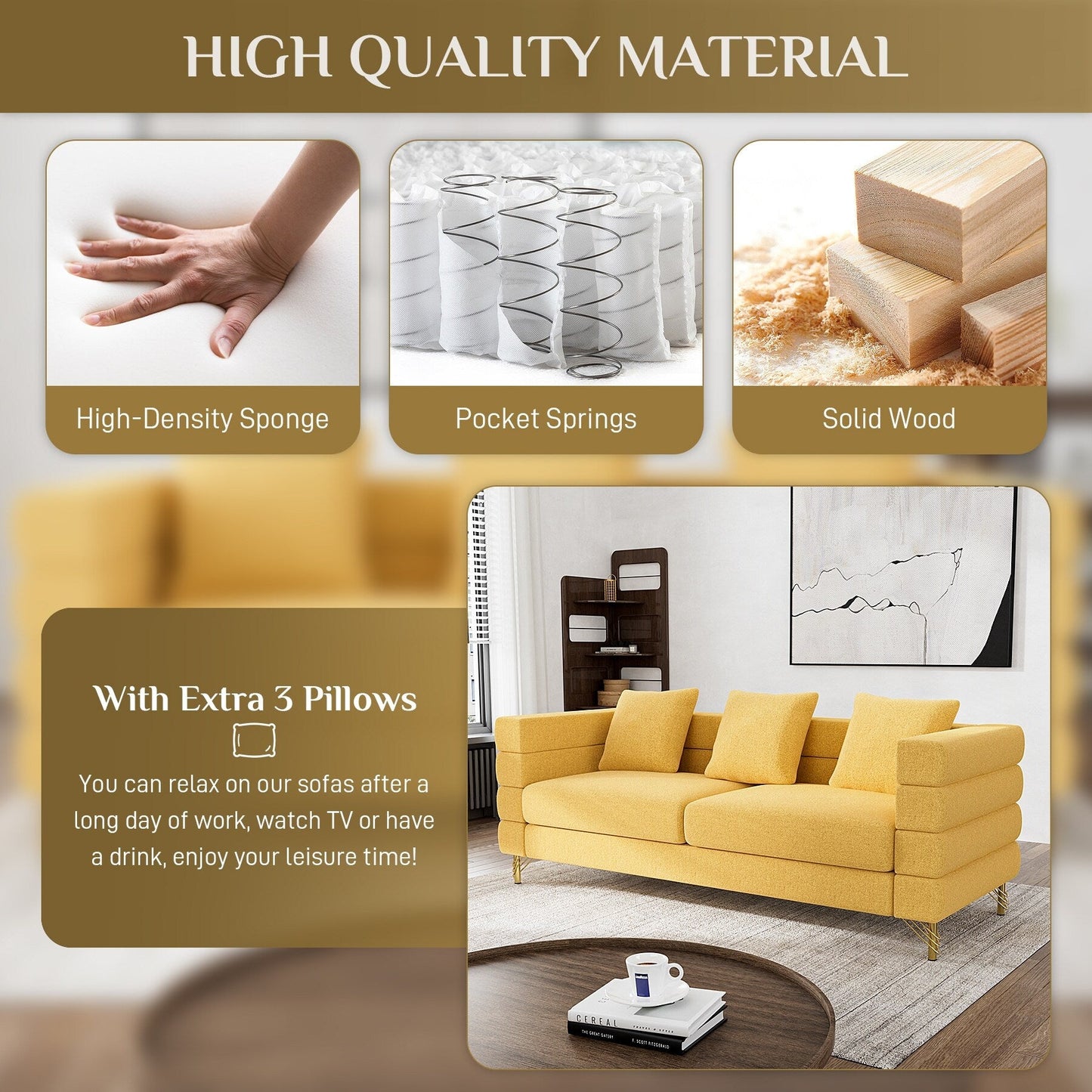 Divano Ouyessir Mid Century per camera da letto, soggiorno, salotti, ufficio, appartamento