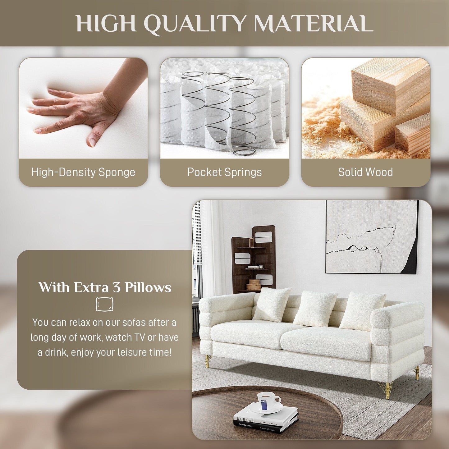 Divano Ouyessir Mid Century per camera da letto, soggiorno, salotti, ufficio, appartamento