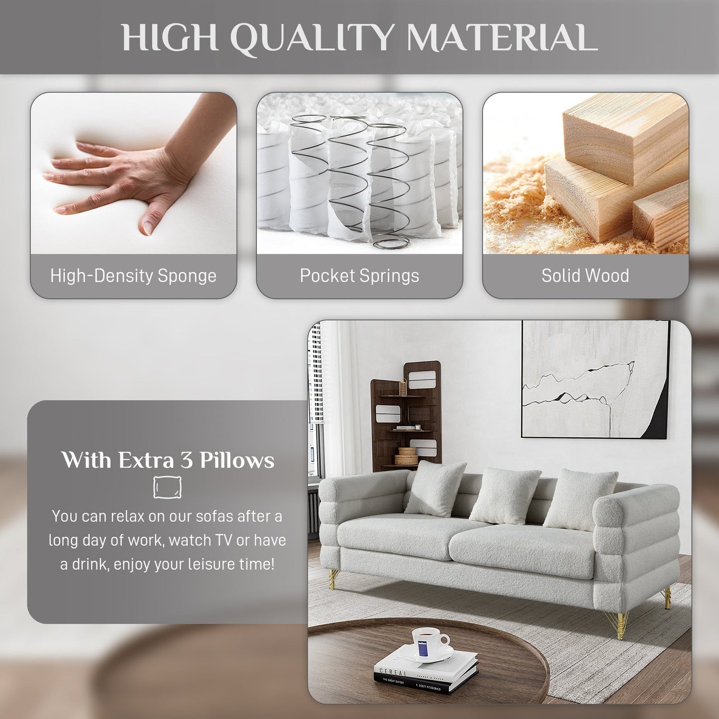 Divano Ouyessir Mid Century per camera da letto, soggiorno, salotti, ufficio, appartamento