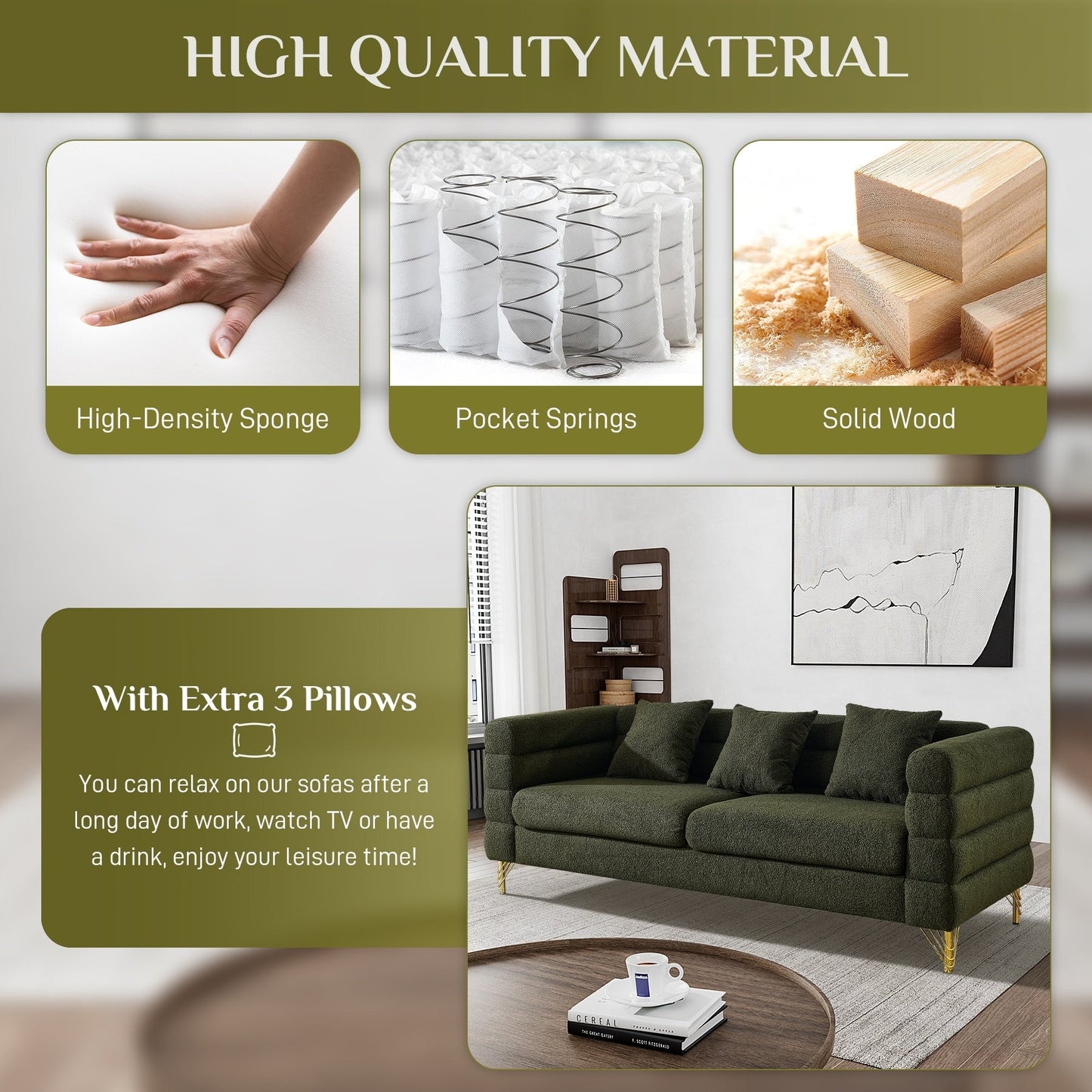 Divano Ouyessir Mid Century per camera da letto, soggiorno, salotti, ufficio, appartamento