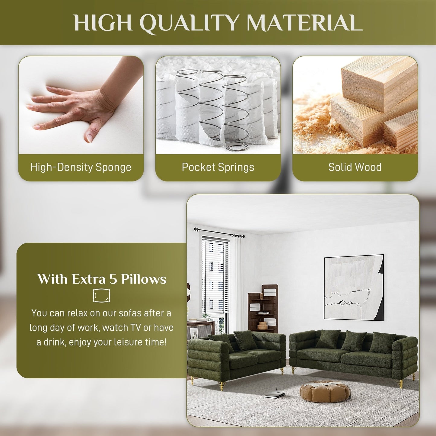 Divano Ouyessir Mid Century per camera da letto, soggiorno, salotti, ufficio, appartamento