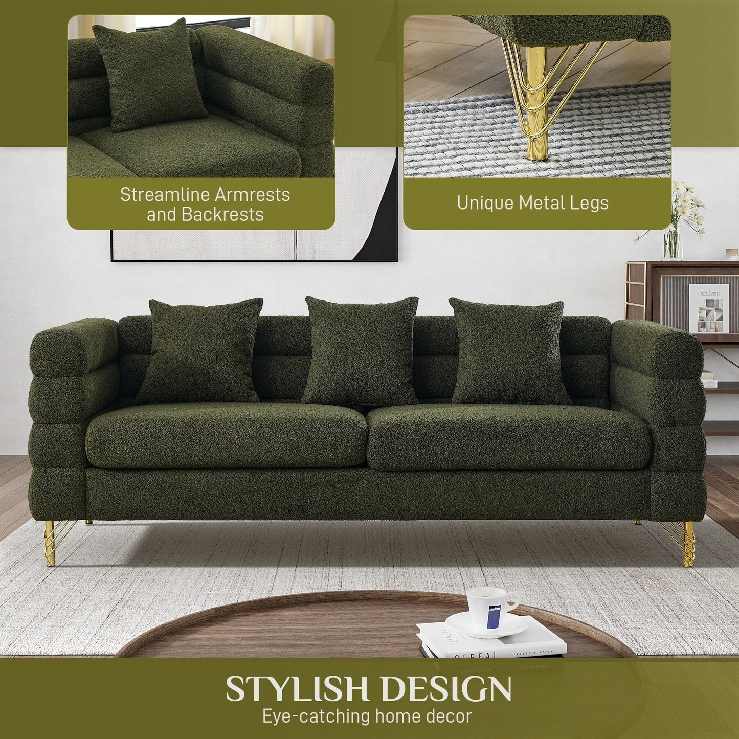 Divano Ouyessir Mid Century per camera da letto, soggiorno, salotti, ufficio, appartamento