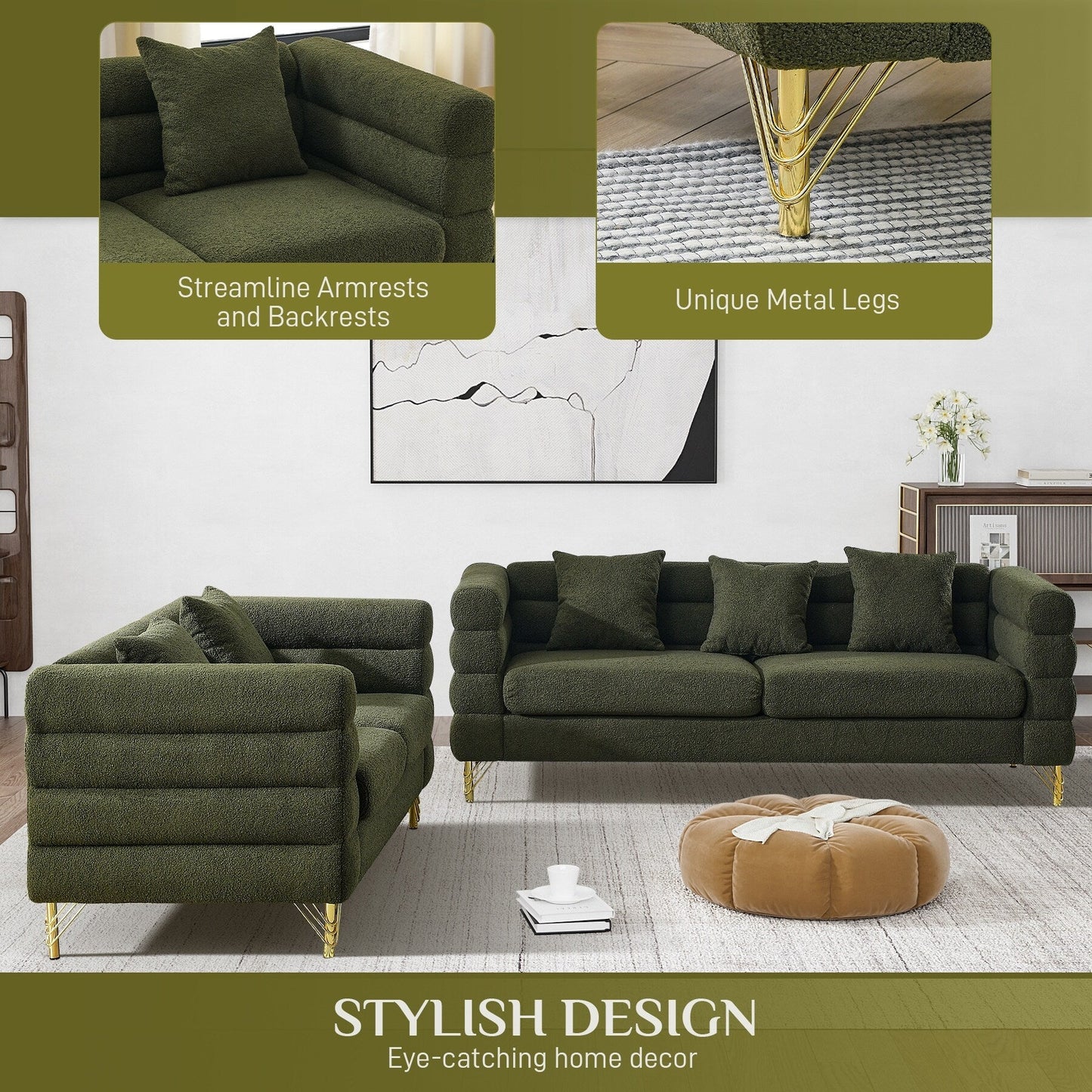 Divano Ouyessir Mid Century per camera da letto, soggiorno, salotti, ufficio, appartamento