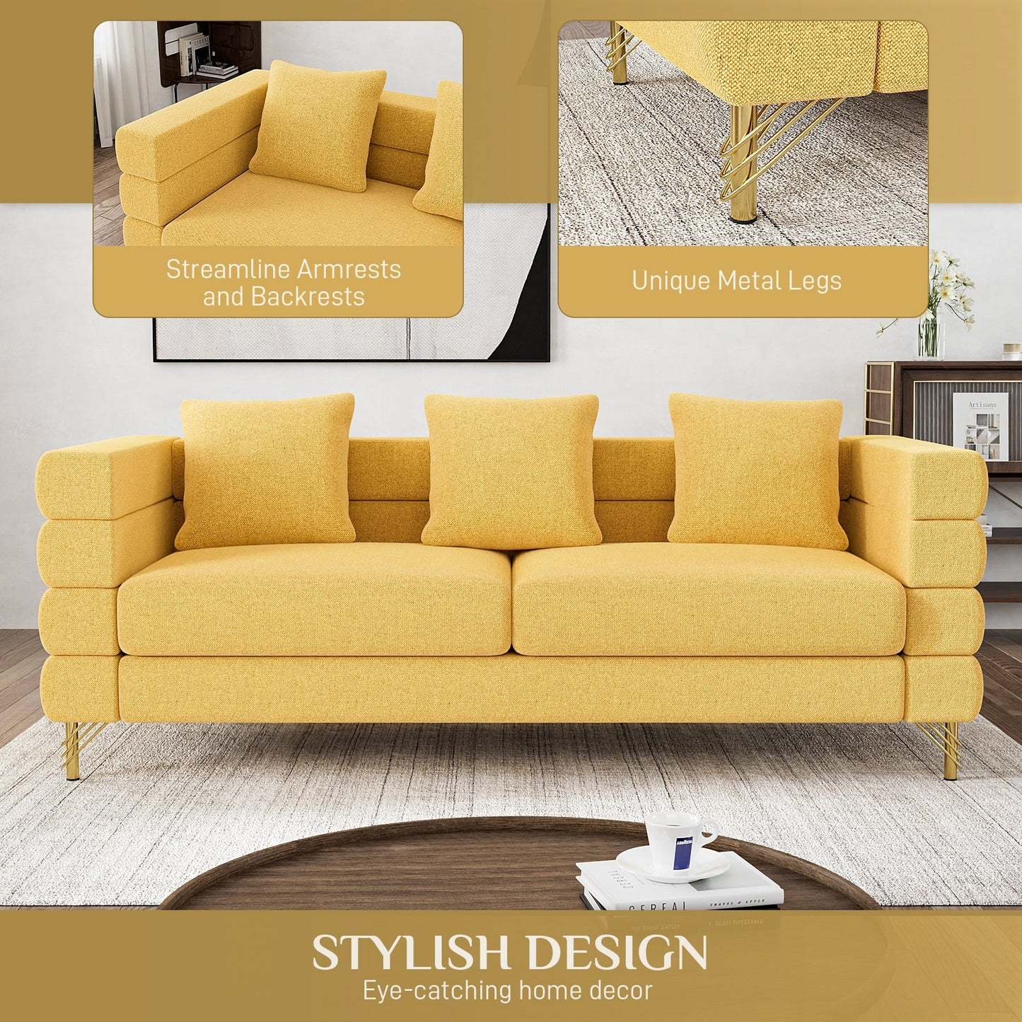 Divano Ouyessir Mid Century per camera da letto, soggiorno, salotti, ufficio, appartamento