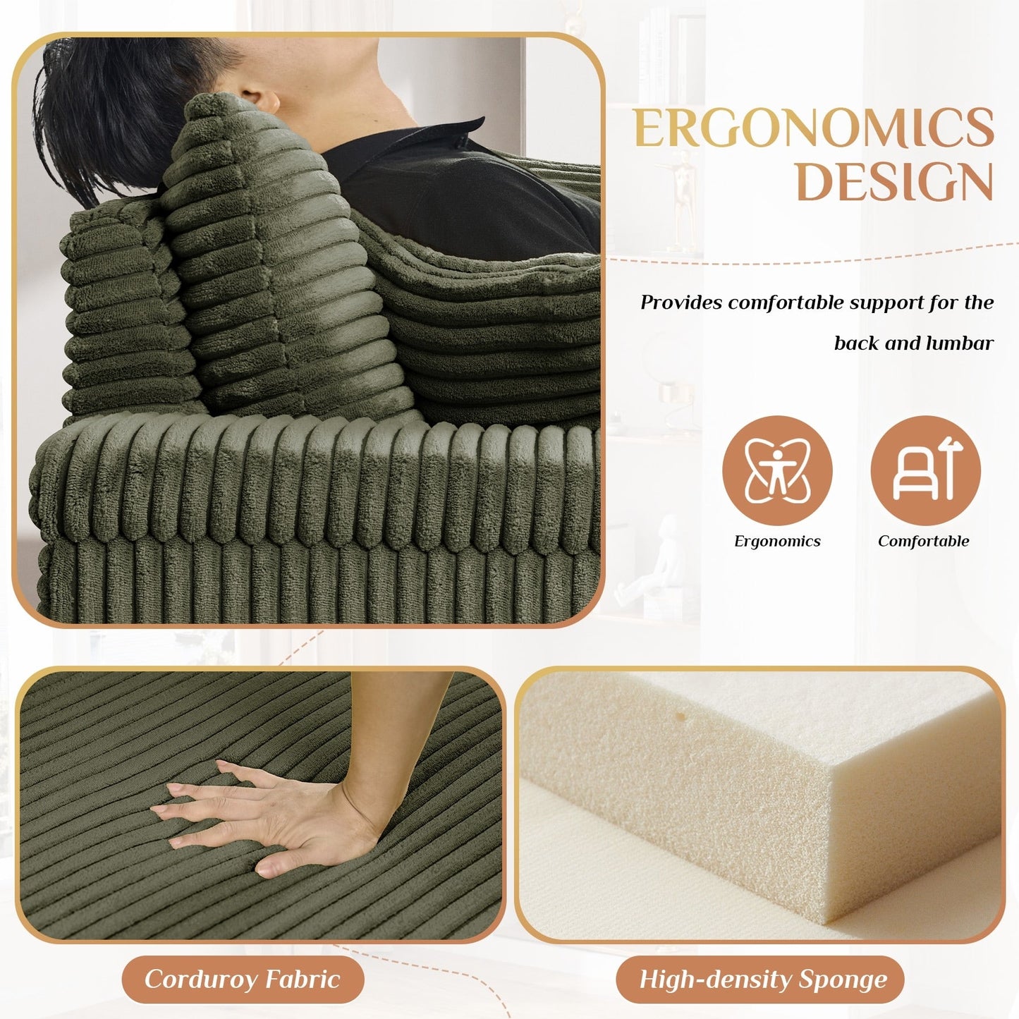 Divano singolo imbottito Ouyessir con seduta profonda e pouf per soggiorno