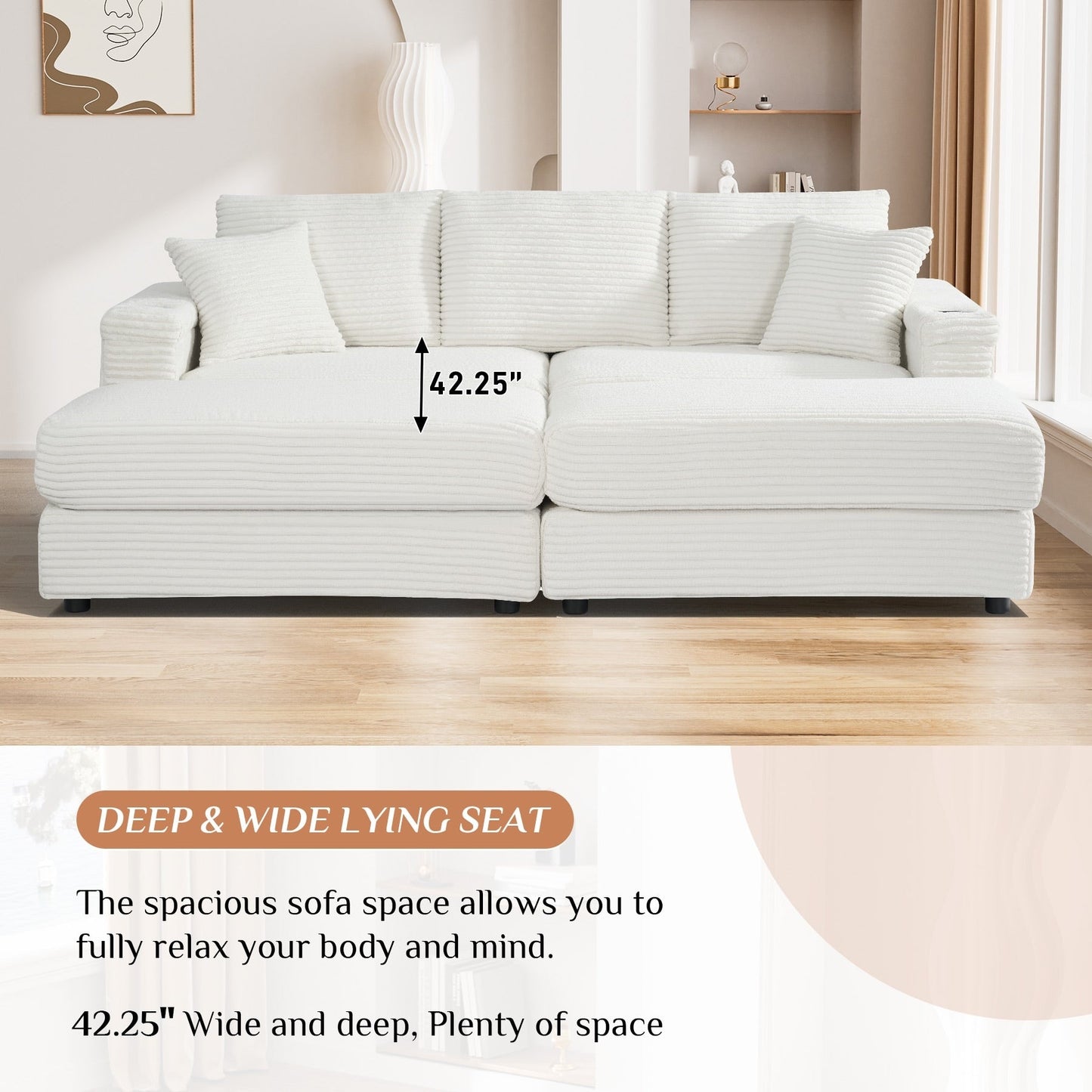 Divano singolo imbottito Ouyessir con seduta profonda e pouf per soggiorno