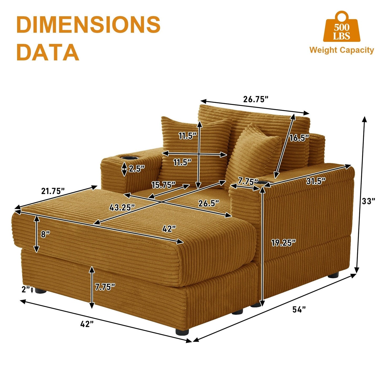 Divano singolo imbottito Ouyessir con seduta profonda e pouf per soggiorno