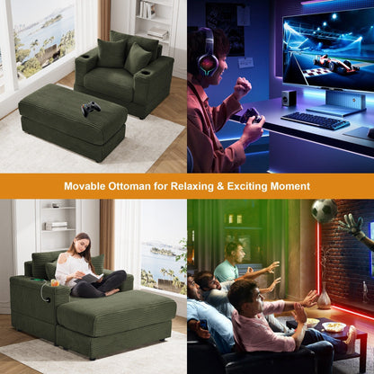 Divano singolo imbottito Ouyessir con seduta profonda e pouf per soggiorno