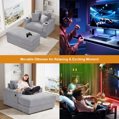 Divano singolo imbottito Ouyessir con seduta profonda e pouf per soggiorno