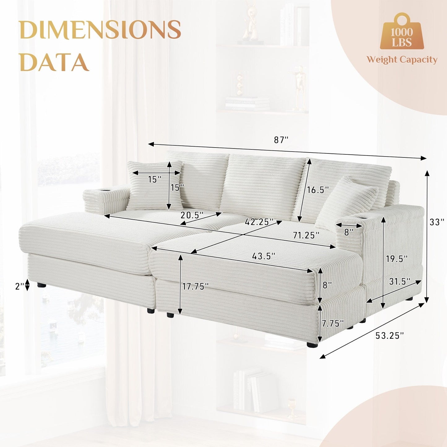 Divano singolo imbottito Ouyessir con seduta profonda e pouf per soggiorno