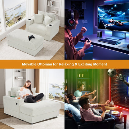 Divano singolo imbottito Ouyessir con seduta profonda e pouf per soggiorno