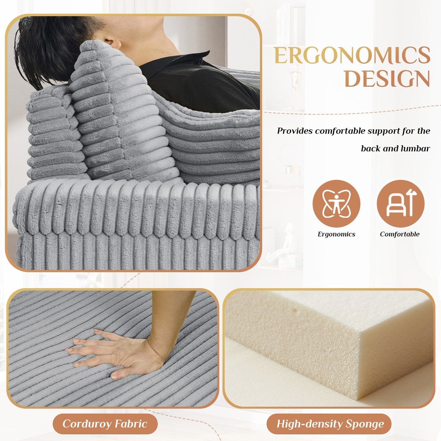 Divano singolo imbottito Ouyessir con seduta profonda e pouf per soggiorno