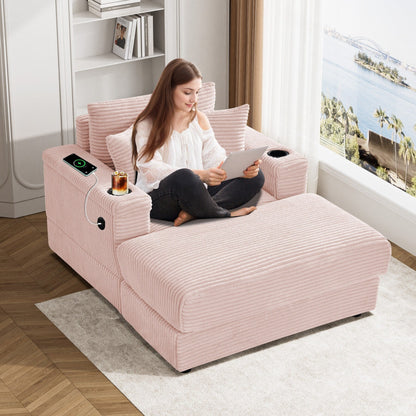 Divano singolo imbottito Ouyessir con seduta profonda e pouf per soggiorno