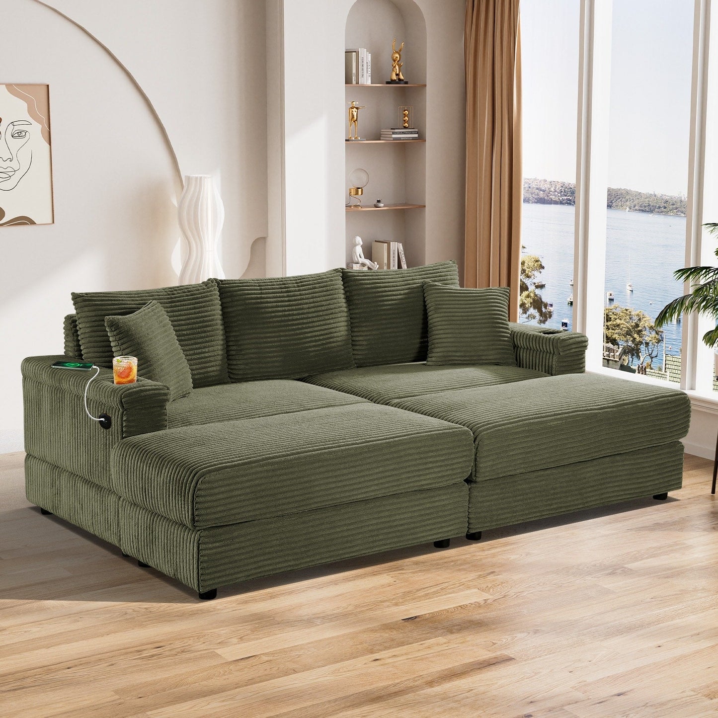 Divano singolo imbottito Ouyessir con seduta profonda e pouf per soggiorno