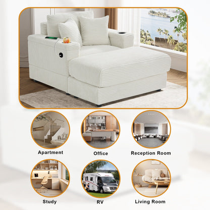 Divano singolo imbottito Ouyessir con seduta profonda e pouf per soggiorno