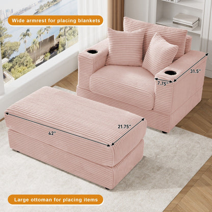 Divano singolo imbottito Ouyessir con seduta profonda e pouf per soggiorno