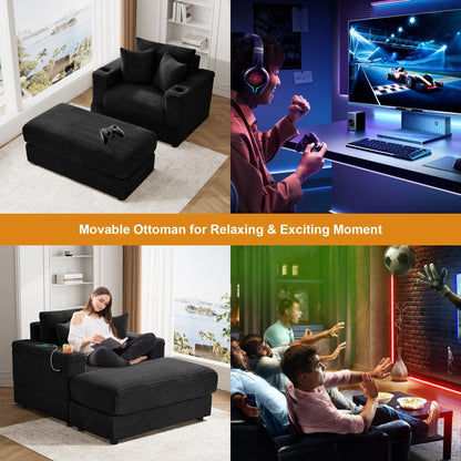 Divano singolo imbottito Ouyessir con seduta profonda e pouf per soggiorno