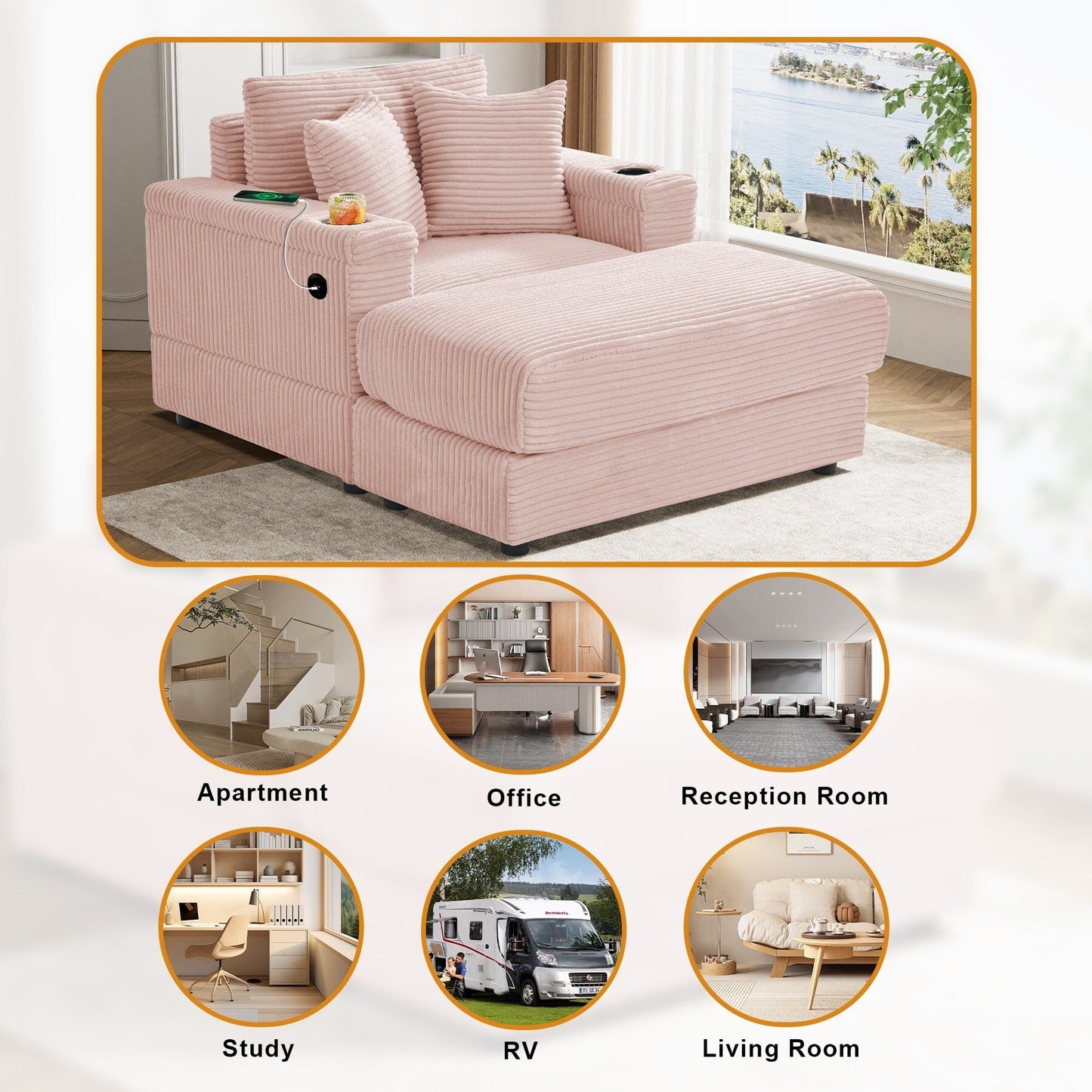 Divano singolo imbottito Ouyessir con seduta profonda e pouf per soggiorno