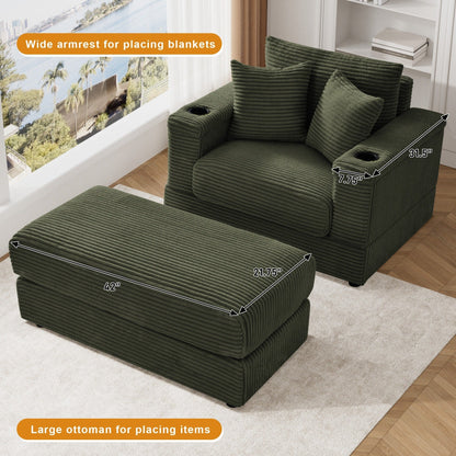 Divano singolo imbottito Ouyessir con seduta profonda e pouf per soggiorno