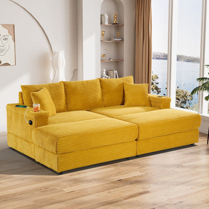 Divano singolo imbottito Ouyessir con seduta profonda e pouf per soggiorno