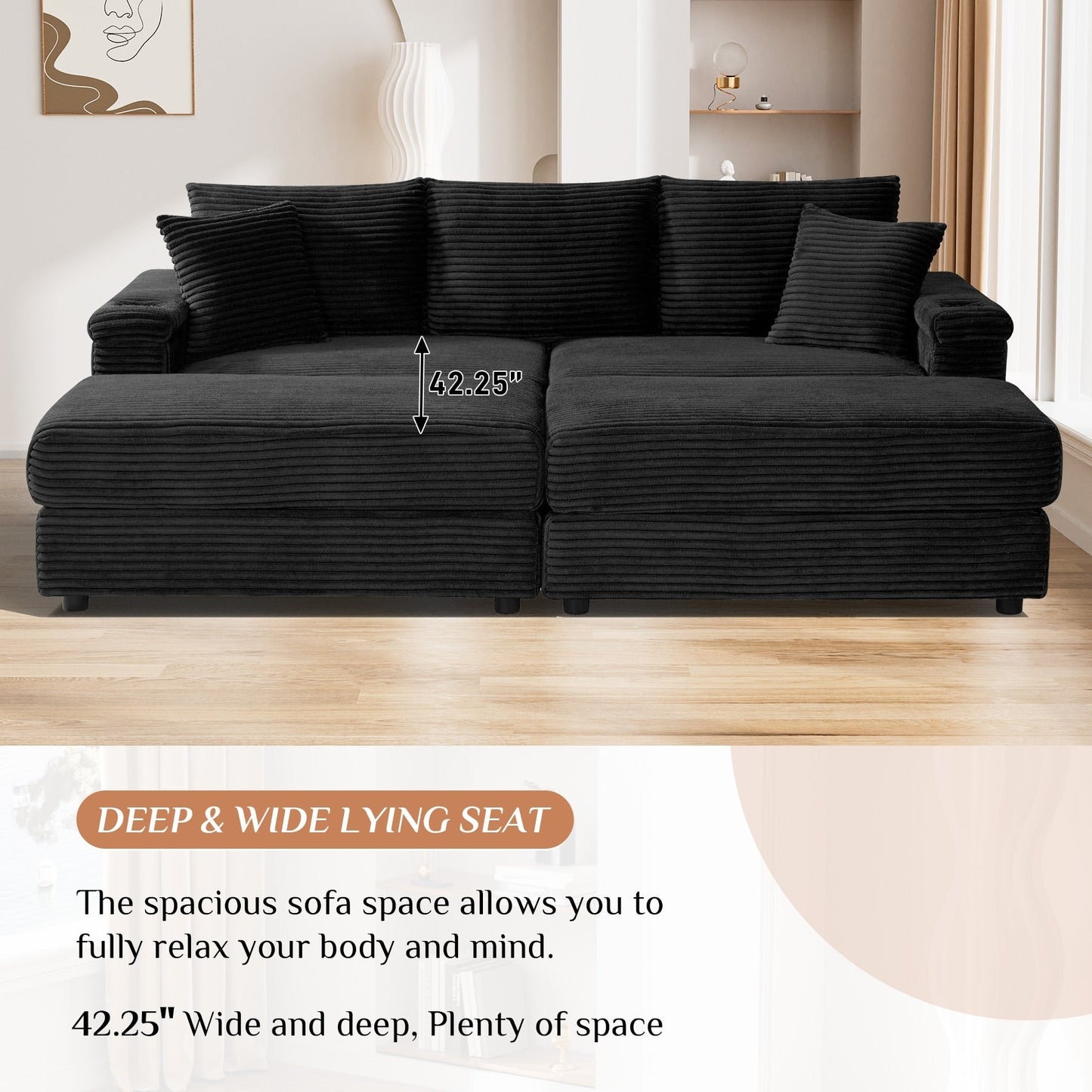 Divano singolo imbottito Ouyessir con seduta profonda e pouf per soggiorno