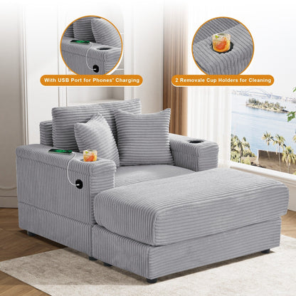 Divano singolo imbottito Ouyessir con seduta profonda e pouf per soggiorno