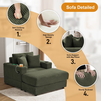 Divano singolo imbottito Ouyessir con seduta profonda e pouf per soggiorno