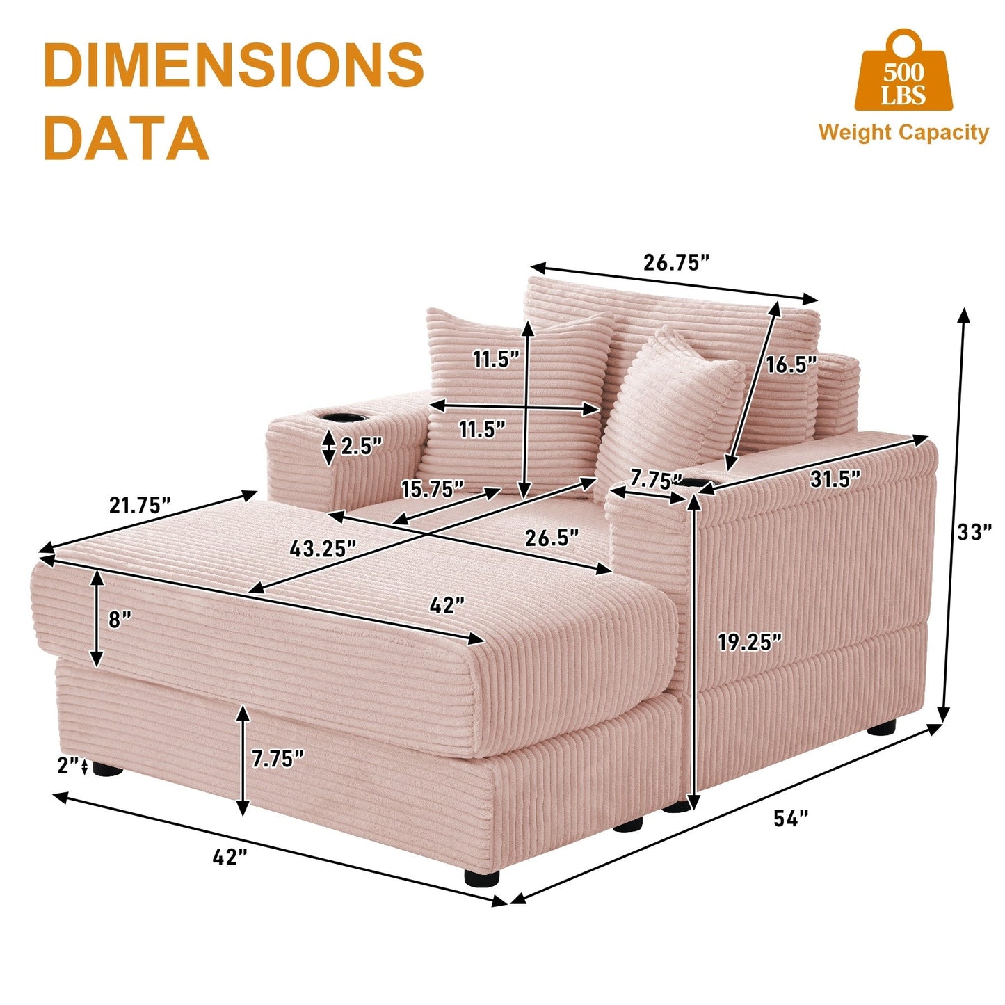 Divano singolo imbottito Ouyessir con seduta profonda e pouf per soggiorno