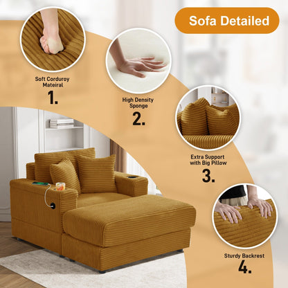 Divano singolo imbottito Ouyessir con seduta profonda e pouf per soggiorno