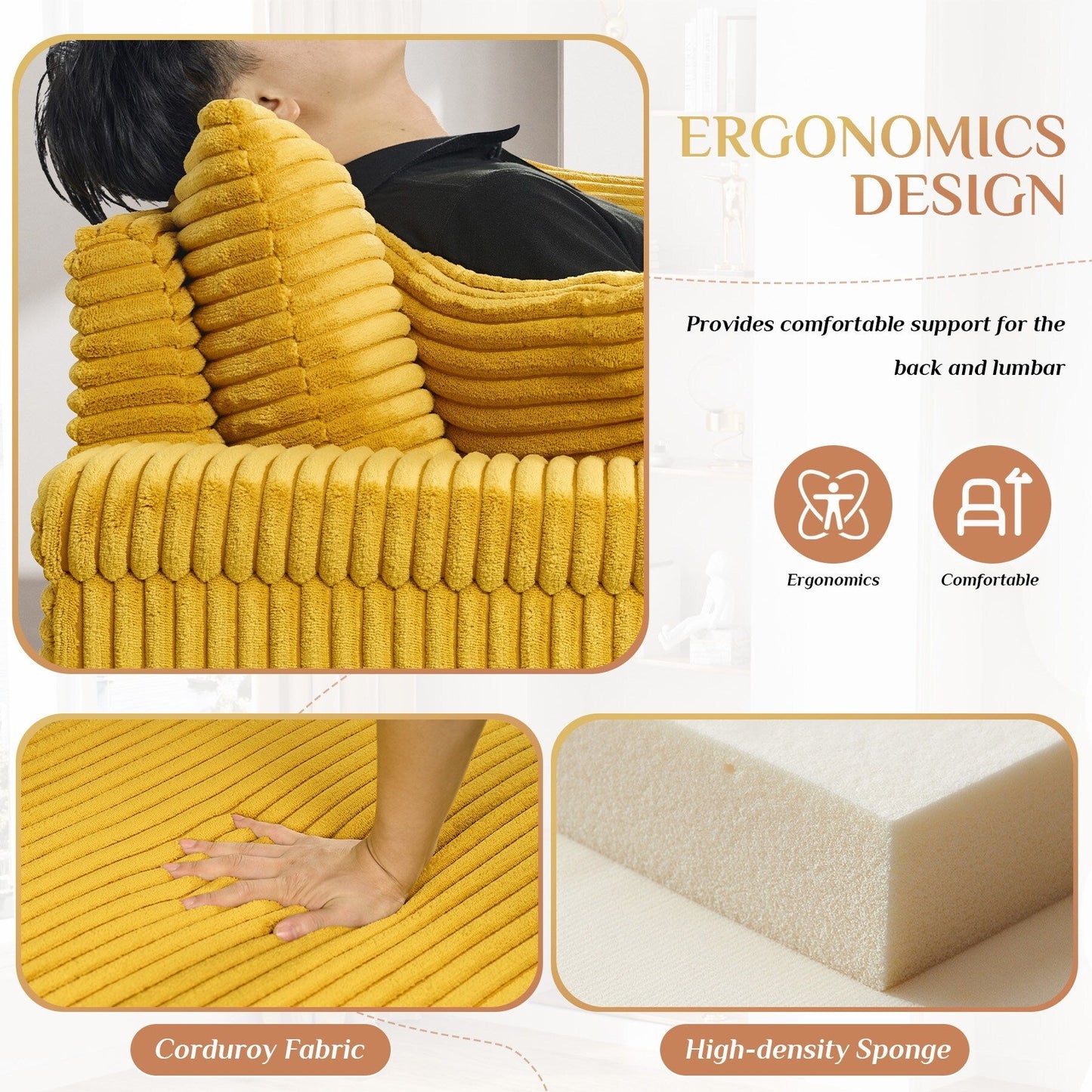 Divano singolo imbottito Ouyessir con seduta profonda e pouf per soggiorno