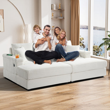 Divano singolo imbottito Ouyessir con seduta profonda e pouf per soggiorno