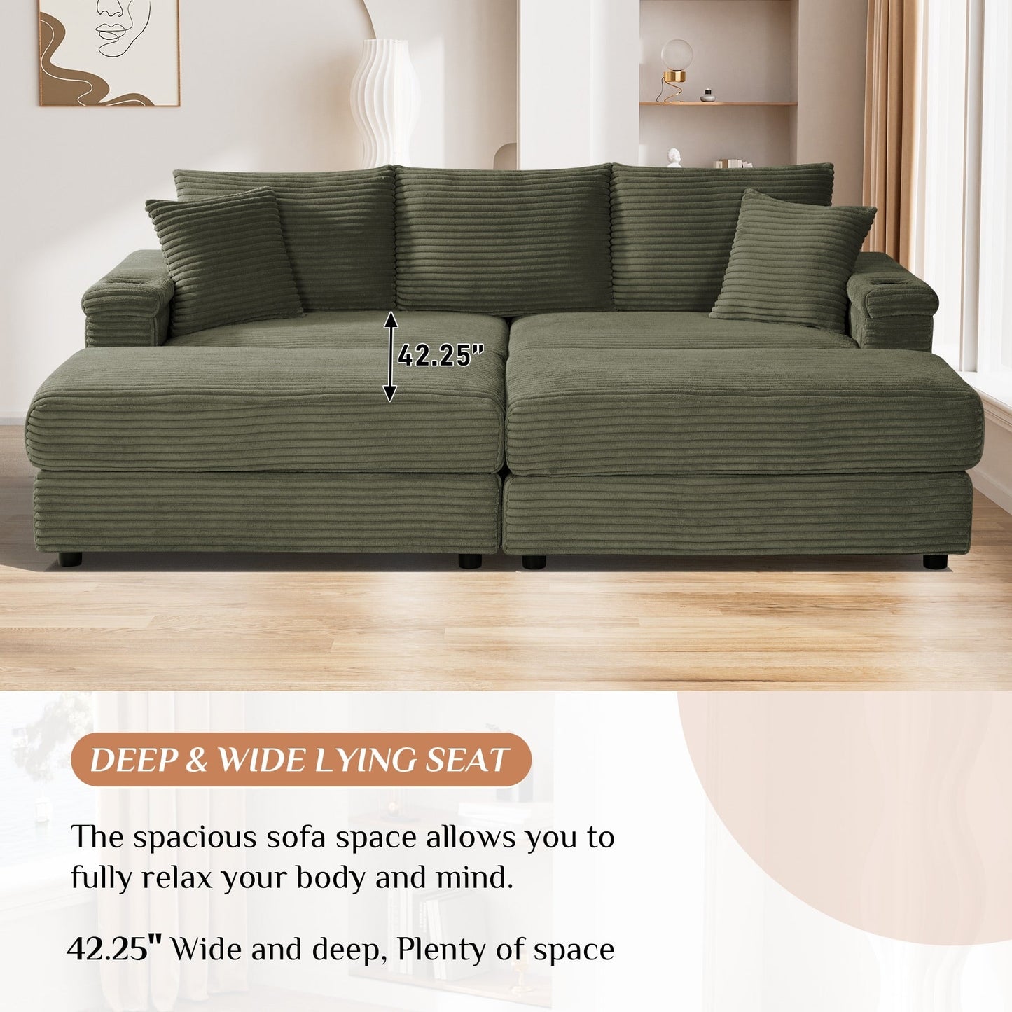 Divano singolo imbottito Ouyessir con seduta profonda e pouf per soggiorno