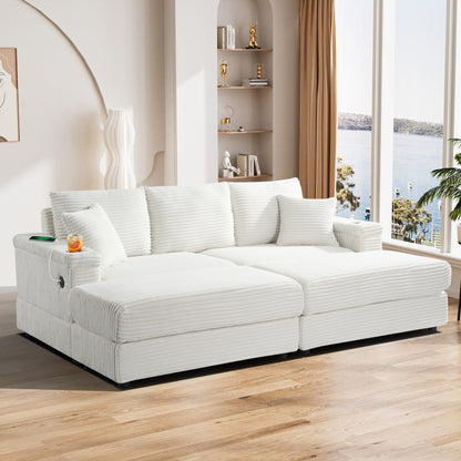 Divano singolo imbottito Ouyessir con seduta profonda e pouf per soggiorno