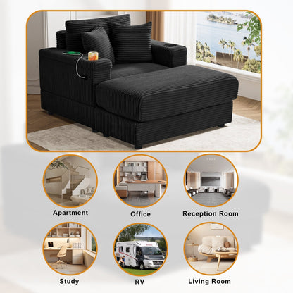 Divano singolo imbottito Ouyessir con seduta profonda e pouf per soggiorno