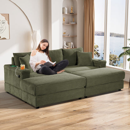 Divano singolo imbottito Ouyessir con seduta profonda e pouf per soggiorno