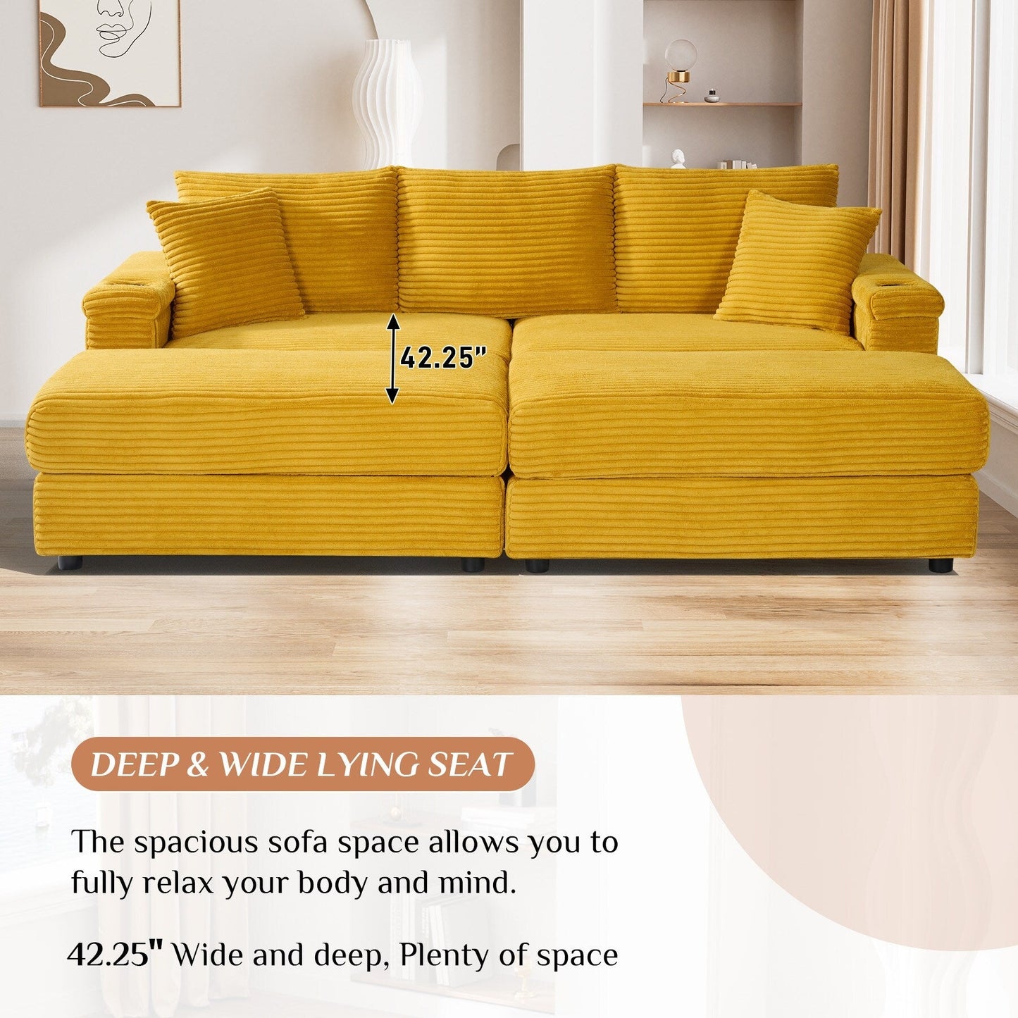 Divano singolo imbottito Ouyessir con seduta profonda e pouf per soggiorno