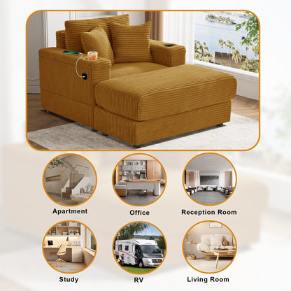 Divano singolo imbottito Ouyessir con seduta profonda e pouf per soggiorno