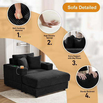 Divano singolo imbottito Ouyessir con seduta profonda e pouf per soggiorno