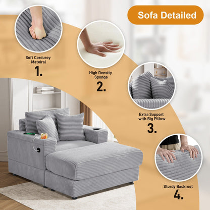 Divano singolo imbottito Ouyessir con seduta profonda e pouf per soggiorno