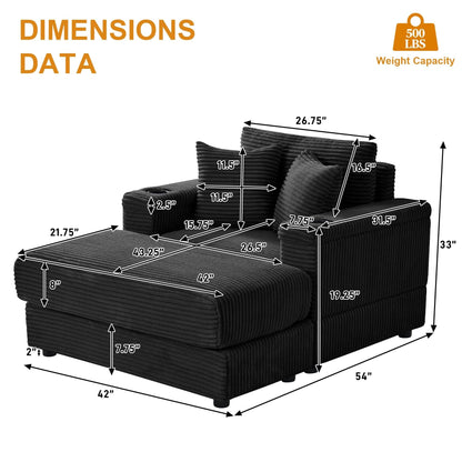 Divano singolo imbottito Ouyessir con seduta profonda e pouf per soggiorno