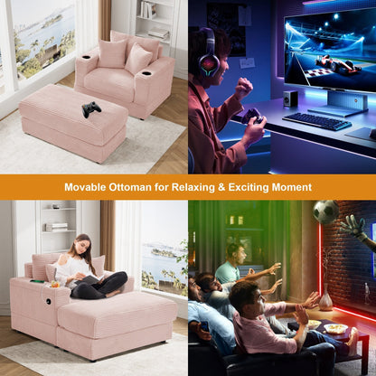 Divano singolo imbottito Ouyessir con seduta profonda e pouf per soggiorno