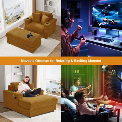 Divano singolo imbottito Ouyessir con seduta profonda e pouf per soggiorno