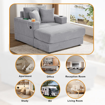 Divano singolo imbottito Ouyessir con seduta profonda e pouf per soggiorno