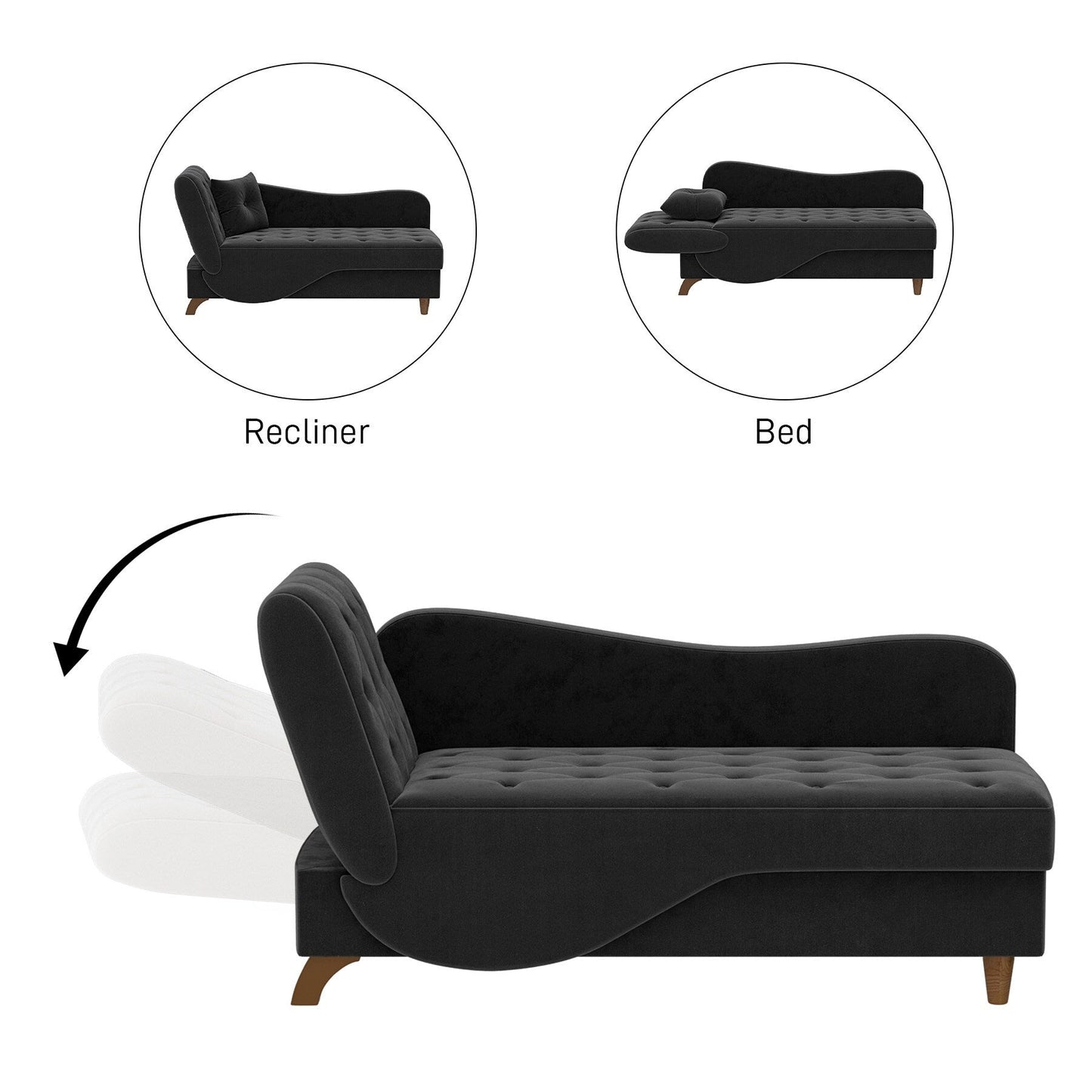 Poltrona chaise longue imbottita Ouyessir con bracciolo sinistro e cuscino lombare