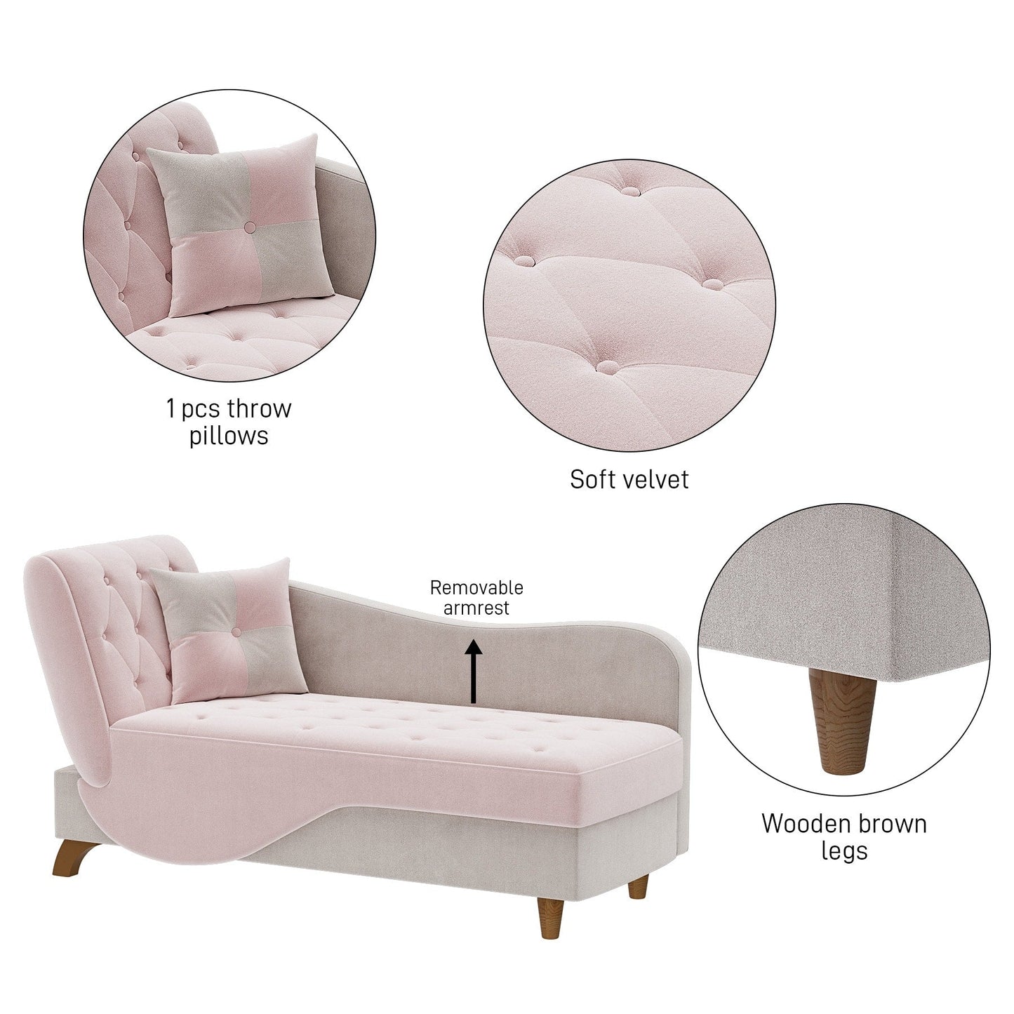 Poltrona chaise longue imbottita Ouyessir con bracciolo sinistro e cuscino lombare