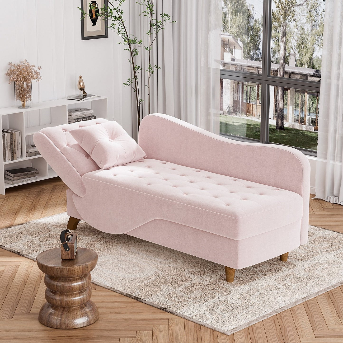 Poltrona chaise longue imbottita Ouyessir con bracciolo sinistro e cuscino lombare