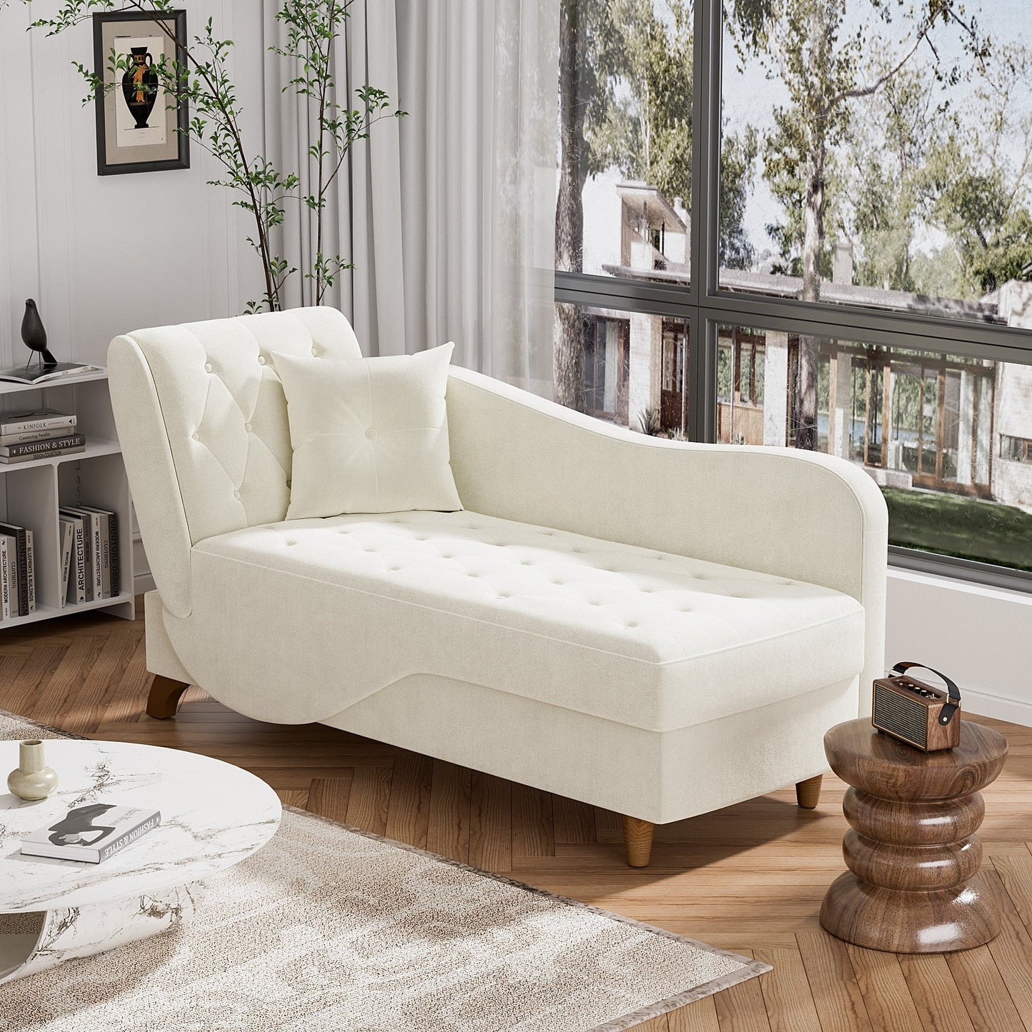 Poltrona chaise longue imbottita Ouyessir con bracciolo sinistro e cuscino lombare
