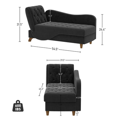 Poltrona chaise longue imbottita Ouyessir con bracciolo sinistro e cuscino lombare