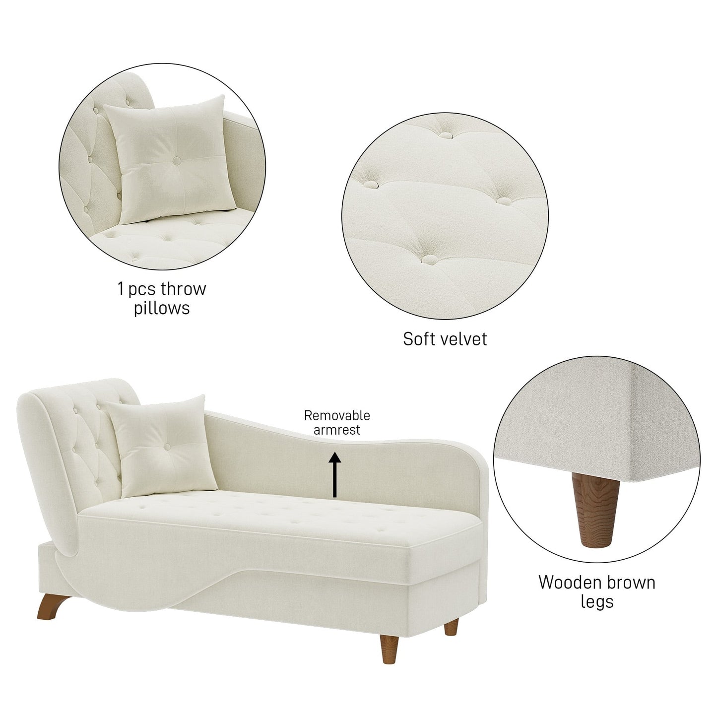 Poltrona chaise longue imbottita Ouyessir con bracciolo sinistro e cuscino lombare